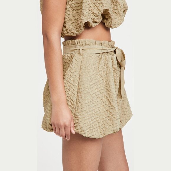 NWT Endless Rose tan brown & metallic thread accent bubble crop top & shorts set - Picture 9 of 16